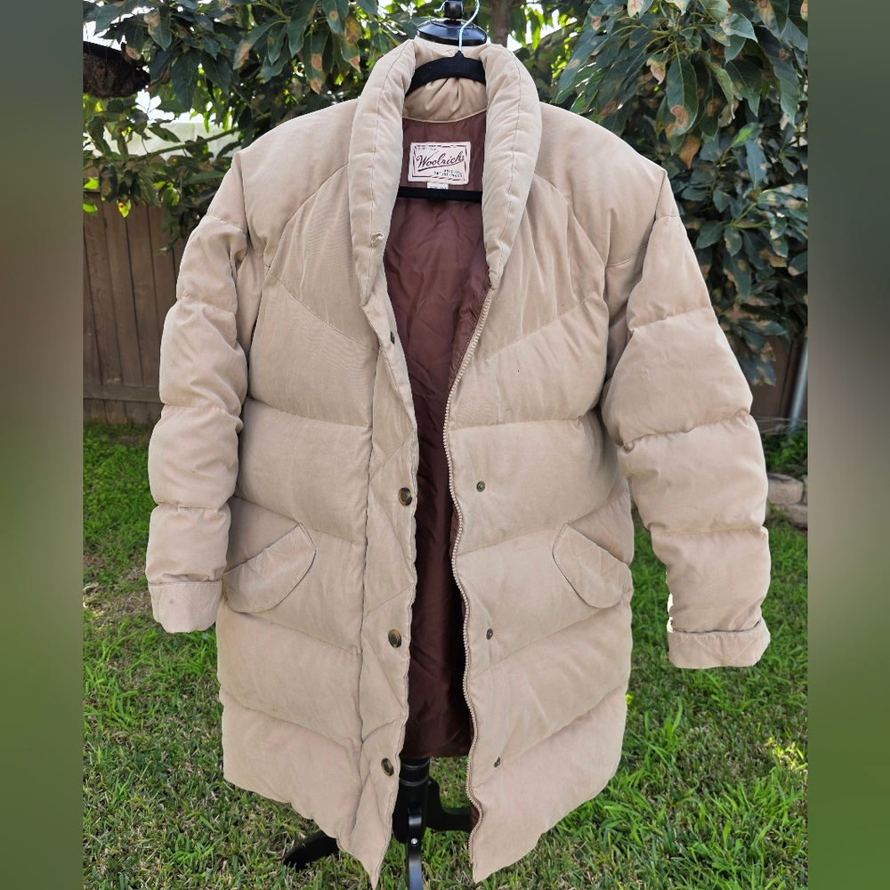Woolrich Vintage Long Goosedown Puffer Coat Tan Size Medium